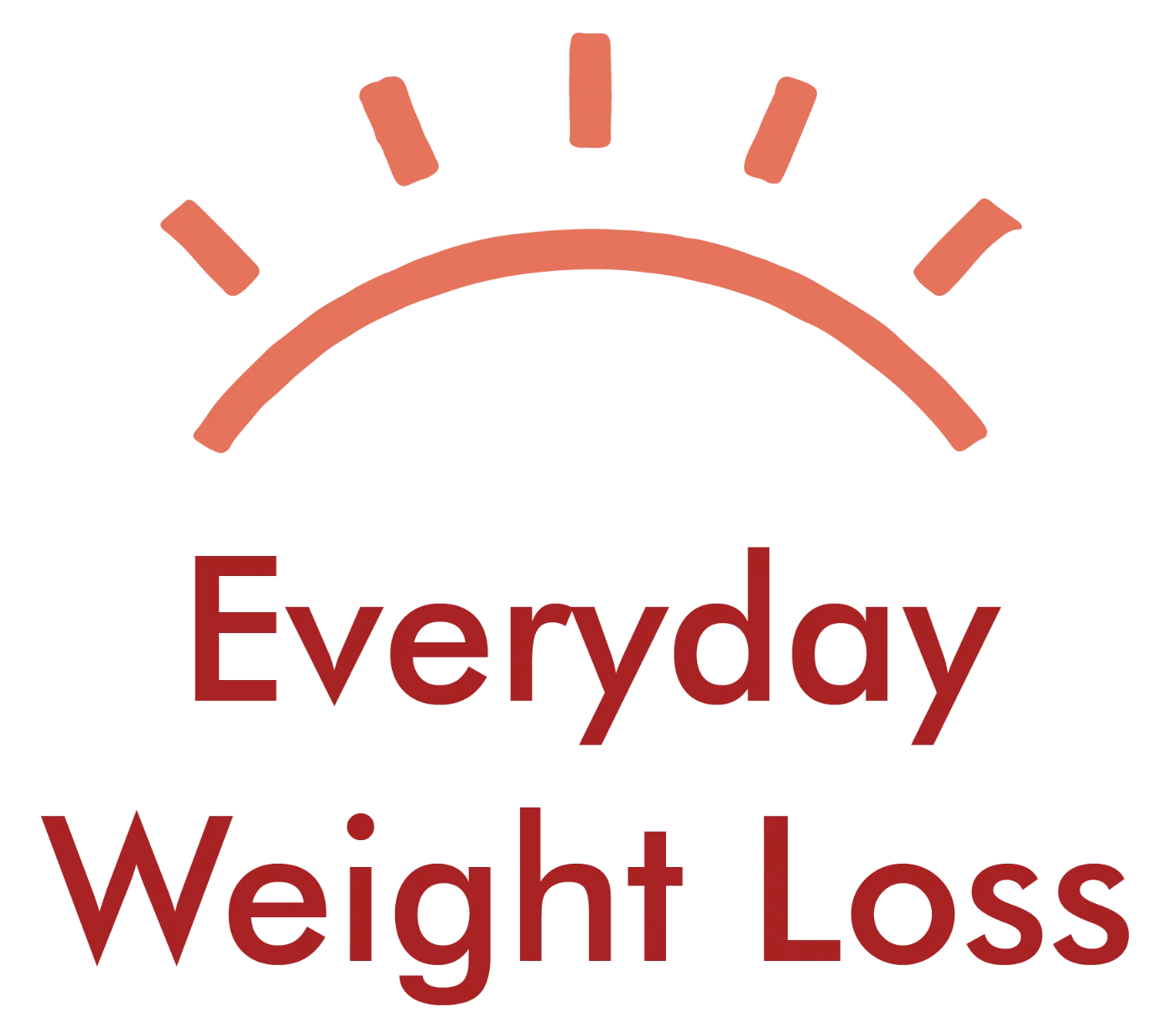 Everyday Weight Loss logo is a curved line representing a rising sign, with smaller lines coming off the top representing rays of light with the word Everday underneath and Weight Loss under that.