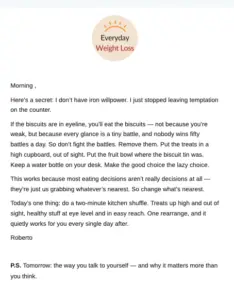 Sample email from the 31 day kickstart.